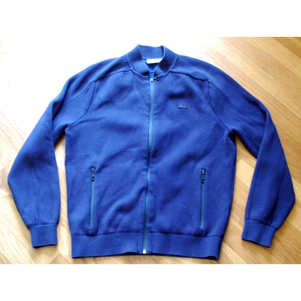 Lacoste Full Zip Mens Large Navy Blue Cotton Long Sleeve Sweater Preppy K17
